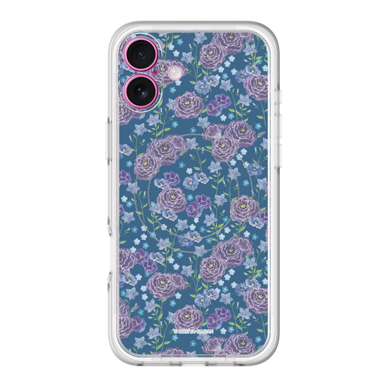 スリムプロテクションプレミアムケース with MagSafe［ 日比谷花壇 - FloralSymphony - ネイビー ］