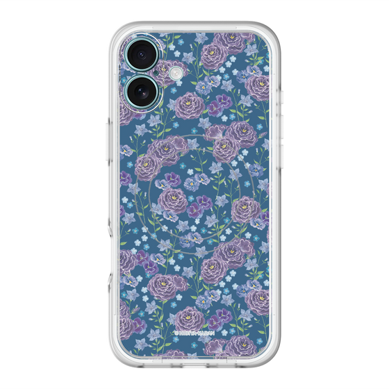 スリムプロテクションプレミアムケース with MagSafe［ 日比谷花壇 - FloralSymphony - ネイビー ］