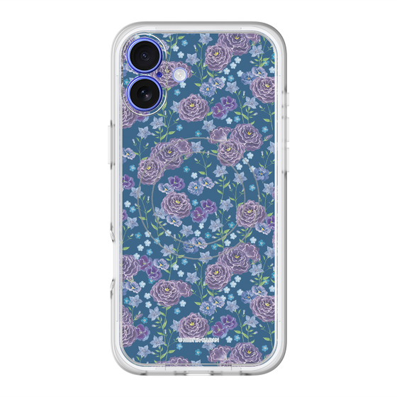 スリムプロテクションプレミアムケース with MagSafe［ 日比谷花壇 - FloralSymphony - ネイビー ］