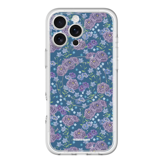 スリムプロテクションプレミアムケース with MagSafe［ 日比谷花壇 - FloralSymphony - ネイビー ］