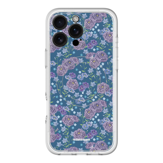 スリムプロテクションプレミアムケース with MagSafe［ 日比谷花壇 - FloralSymphony - ネイビー ］