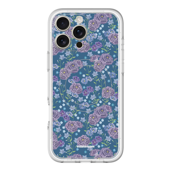 スリムプロテクションプレミアムケース with MagSafe［ 日比谷花壇 - FloralSymphony - ネイビー ］