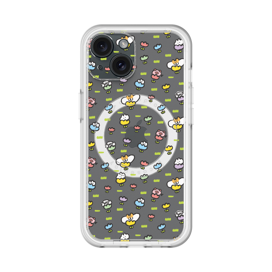 スリムプロテクションプレミアムケース with MagSafe［ もくもくちゃん - フラワー - 総柄 ］