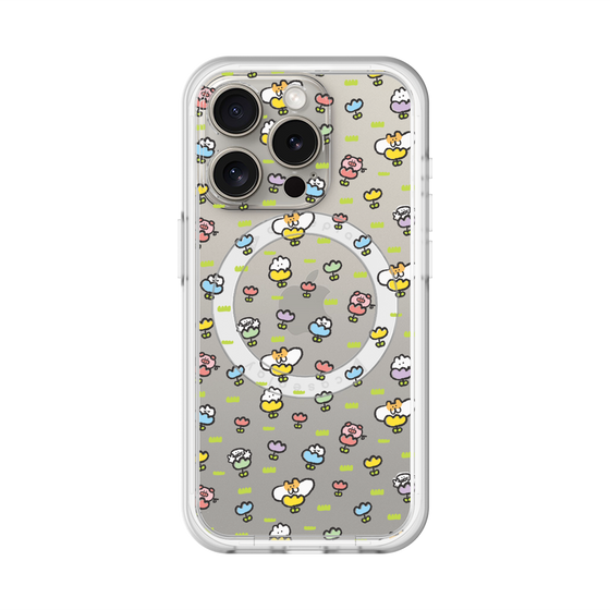 スリムプロテクションプレミアムケース with MagSafe［ もくもくちゃん - フラワー - 総柄 ］