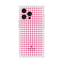 プレミアムスクエアケース［ Houndstooth Pattern Pink with LANVIN en Bleu logo- ランバン 千鳥格子柄 ピンク ］