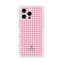 プレミアムスクエアケース［ Houndstooth Pattern Pink with LANVIN en Bleu logo- ランバン 千鳥格子柄 ピンク ］