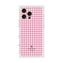 プレミアムスクエアケース［ Houndstooth Pattern Pink with LANVIN en Bleu logo- ランバン 千鳥格子柄 ピンク ］