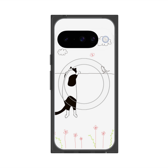プレミアムスクエアケース with Pixelsnap［ 夢中に覗く三毛ねこ ］