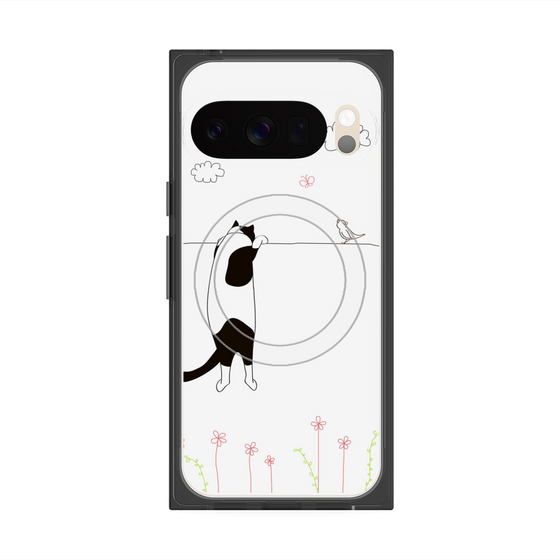 プレミアムスクエアケース with Pixelsnap［ 夢中に覗く三毛ねこ ］