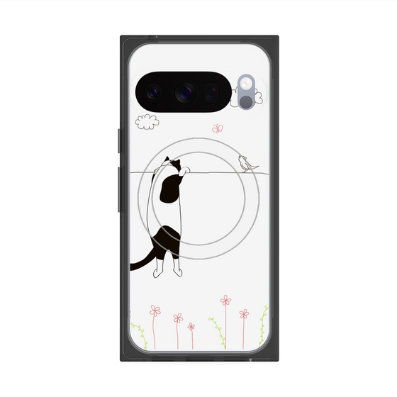 プレミアムスクエアケース with Pixelsnap［ 夢中に覗く三毛ねこ ］