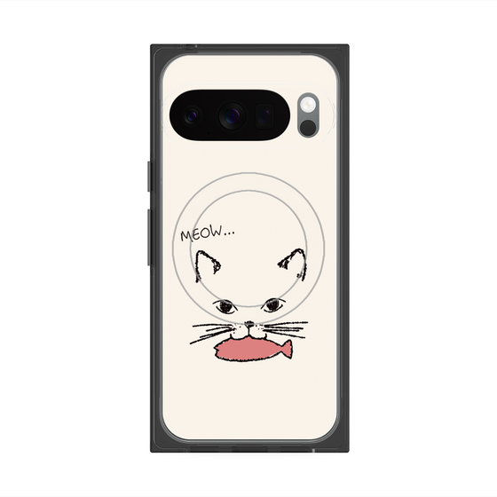 プレミアムスクエアケース with Pixelsnap［ 食いしん坊なねこ - White ］