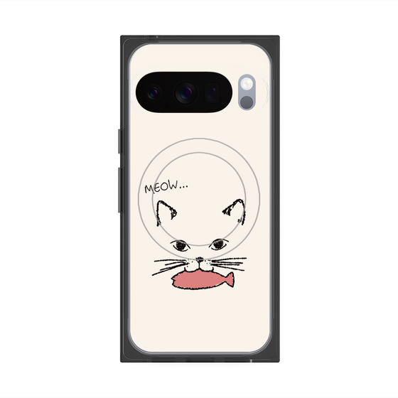 プレミアムスクエアケース with Pixelsnap［ 食いしん坊なねこ - White ］