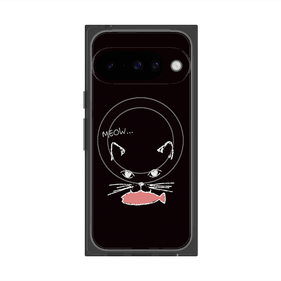 プレミアムスクエアケース with Pixelsnap［ 食いしん坊なねこ - Black ］
