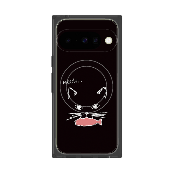 プレミアムスクエアケース with Pixelsnap［ 食いしん坊なねこ - Black ］