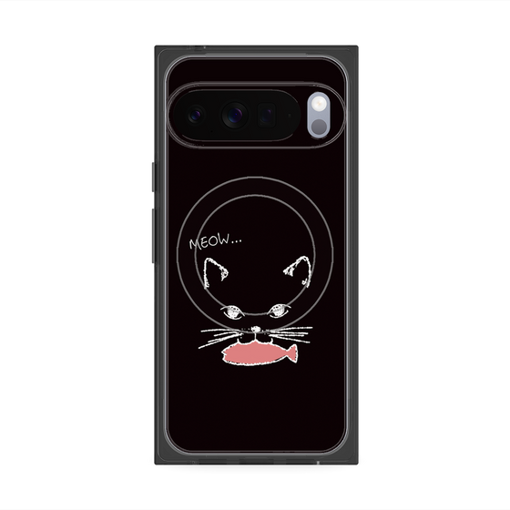 プレミアムスクエアケース with Pixelsnap［ 食いしん坊なねこ - Black ］