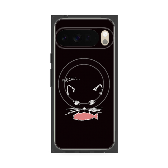 プレミアムスクエアケース with Pixelsnap［ 食いしん坊なねこ - Black ］