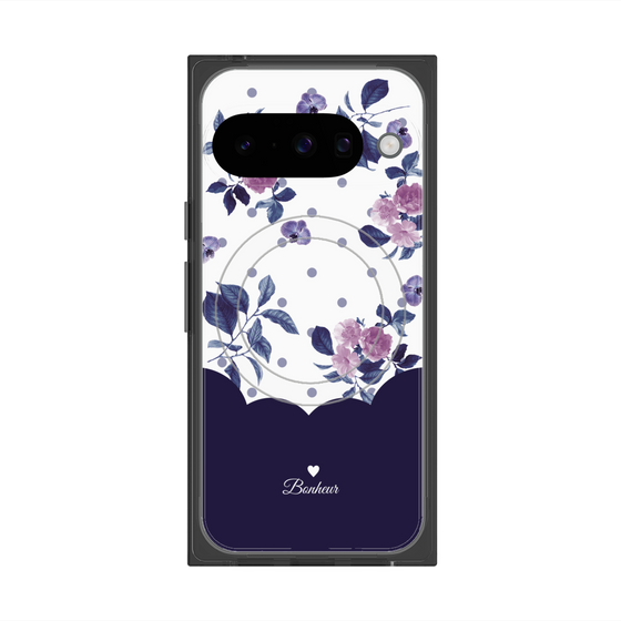 プレミアムスクエアケース with Pixelsnap［ ツインドットフラワー - Navy ］