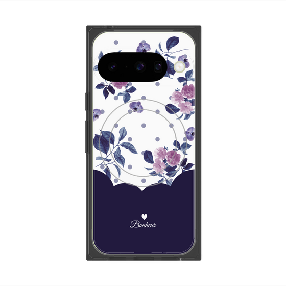 プレミアムスクエアケース with Pixelsnap［ ツインドットフラワー - Navy ］