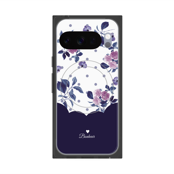 プレミアムスクエアケース with Pixelsnap［ ツインドットフラワー - Navy ］
