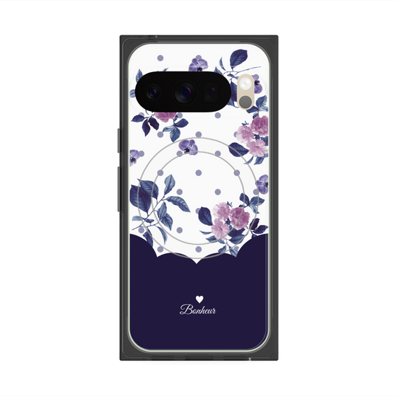 プレミアムスクエアケース with Pixelsnap［ ツインドットフラワー - Navy ］