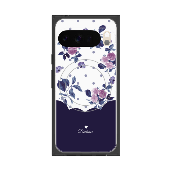 プレミアムスクエアケース with Pixelsnap［ ツインドットフラワー - Navy ］