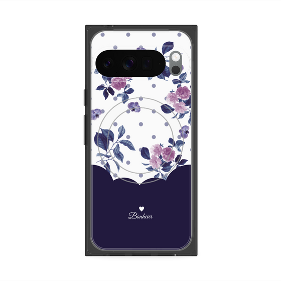 プレミアムスクエアケース with Pixelsnap［ ツインドットフラワー - Navy ］