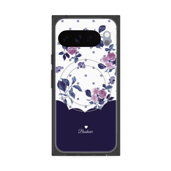 プレミアムスクエアケース with Pixelsnap［ ツインドットフラワー - Navy ］