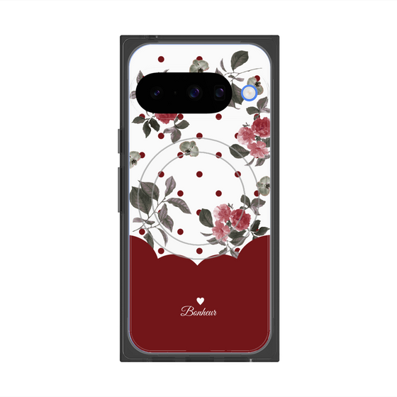 プレミアムスクエアケース with Pixelsnap［ ツインドットフラワー - Red ］