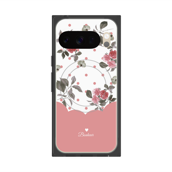 プレミアムスクエアケース with Pixelsnap［ ツインドットフラワー - Pink ］