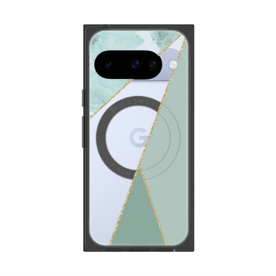 プレミアムスクエアケース with Pixelsnap［ マーブルトライアングルパレット - Green ］