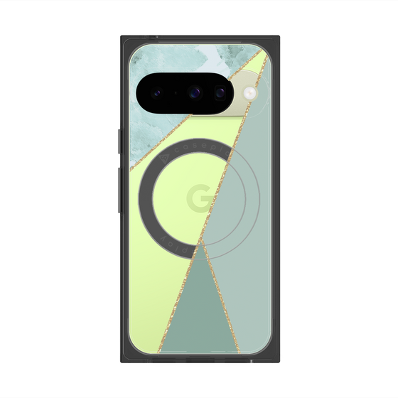プレミアムスクエアケース with Pixelsnap［ マーブルトライアングルパレット - Green ］
