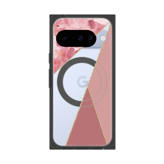 プレミアムスクエアケース with Pixelsnap［ マーブルトライアングルパレット - Pink ］