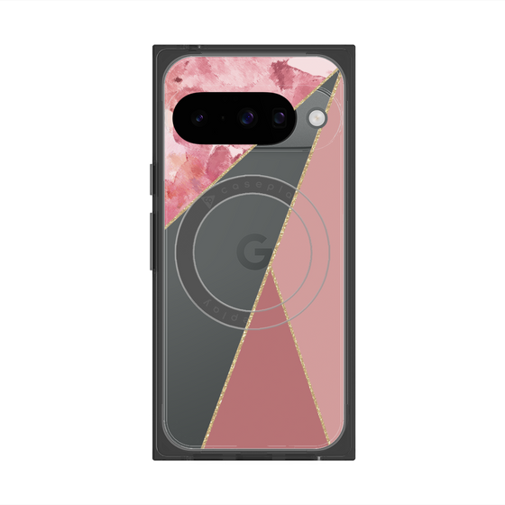 プレミアムスクエアケース with Pixelsnap［ マーブルトライアングルパレット - Pink ］