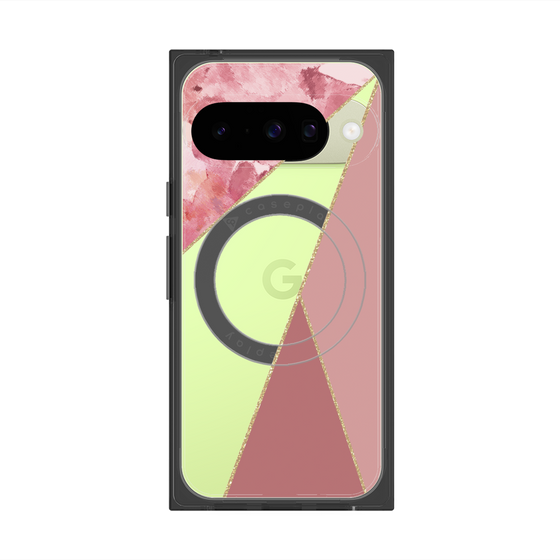 プレミアムスクエアケース with Pixelsnap［ マーブルトライアングルパレット - Pink ］