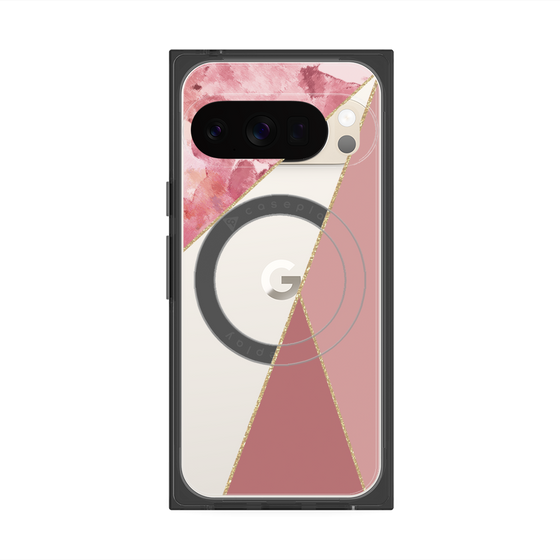 プレミアムスクエアケース with Pixelsnap［ マーブルトライアングルパレット - Pink ］