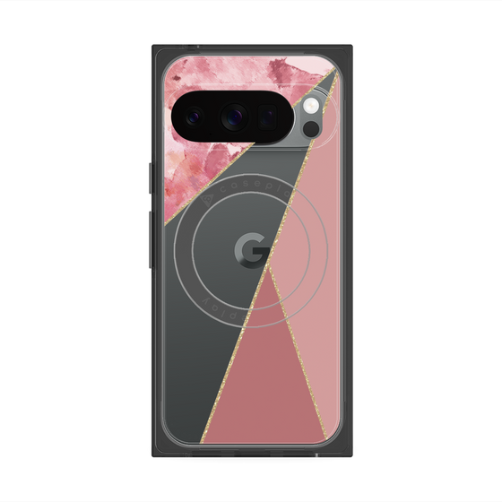 プレミアムスクエアケース with Pixelsnap［ マーブルトライアングルパレット - Pink ］