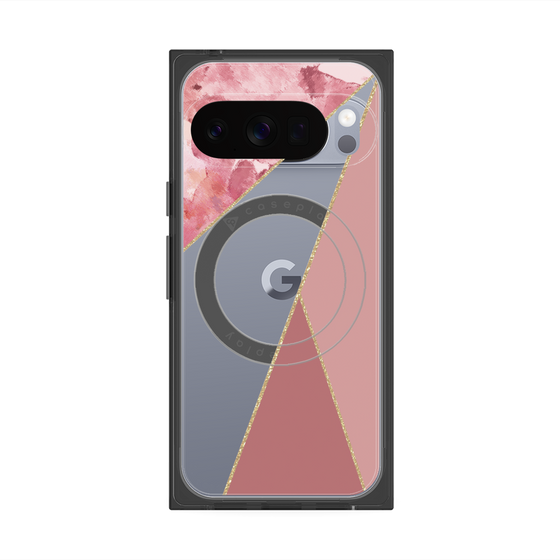 プレミアムスクエアケース with Pixelsnap［ マーブルトライアングルパレット - Pink ］