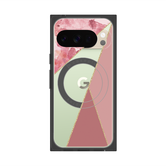 プレミアムスクエアケース with Pixelsnap［ マーブルトライアングルパレット - Pink ］