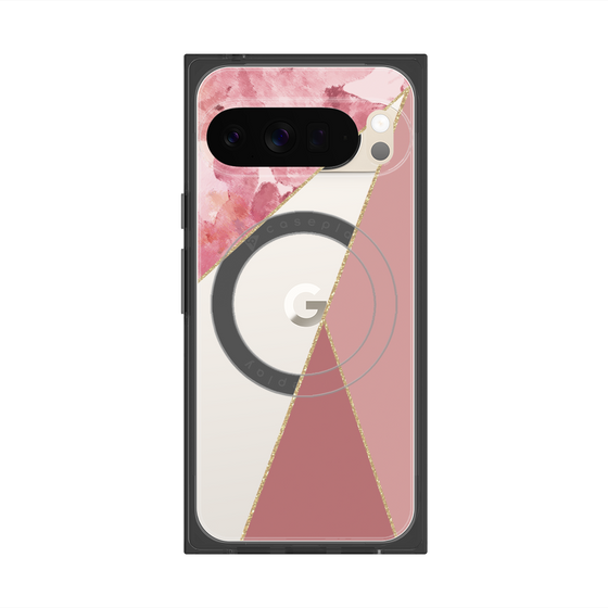 プレミアムスクエアケース with Pixelsnap［ マーブルトライアングルパレット - Pink ］