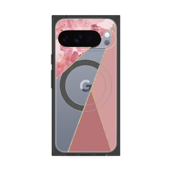プレミアムスクエアケース with Pixelsnap［ マーブルトライアングルパレット - Pink ］
