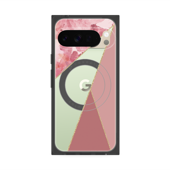 プレミアムスクエアケース with Pixelsnap［ マーブルトライアングルパレット - Pink ］