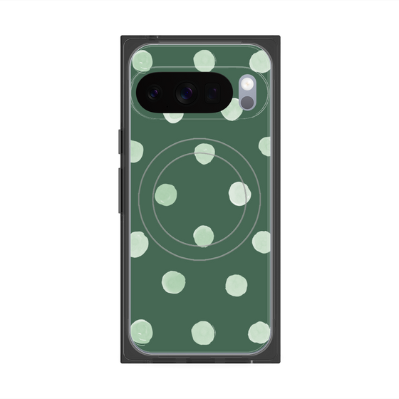 プレミアムスクエアケース with Pixelsnap［ 水彩ドット・レトロカラー - Green ］