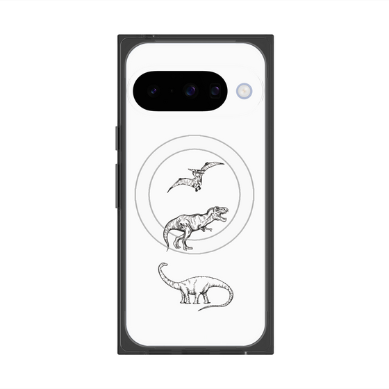 プレミアムスクエアケース with Pixelsnap［ Dinosaurs No.1 - White ］