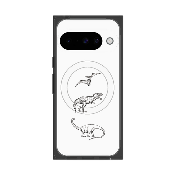 プレミアムスクエアケース with Pixelsnap［ Dinosaurs No.1 - White ］