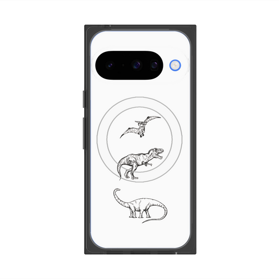 プレミアムスクエアケース with Pixelsnap［ Dinosaurs No.1 - White ］