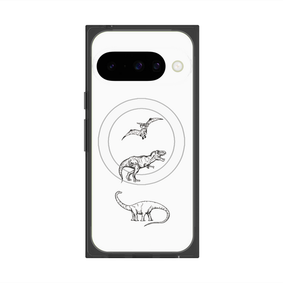 プレミアムスクエアケース with Pixelsnap［ Dinosaurs No.1 - White ］