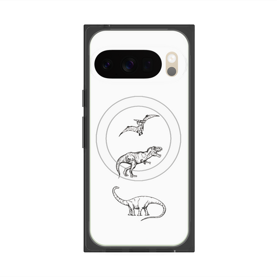プレミアムスクエアケース with Pixelsnap［ Dinosaurs No.1 - White ］