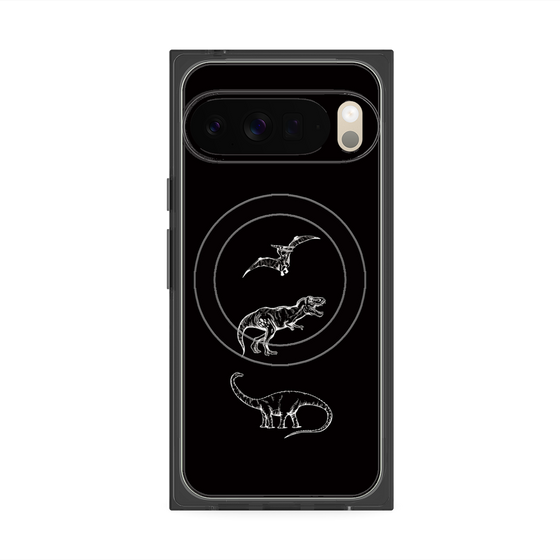 プレミアムスクエアケース with Pixelsnap［ Dinosaurs No.1 - Black ］