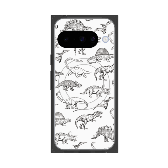 プレミアムスクエアケース with Pixelsnap［ Dinosaurs No.2 - White ］