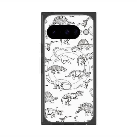 プレミアムスクエアケース with Pixelsnap［ Dinosaurs No.2 - White ］